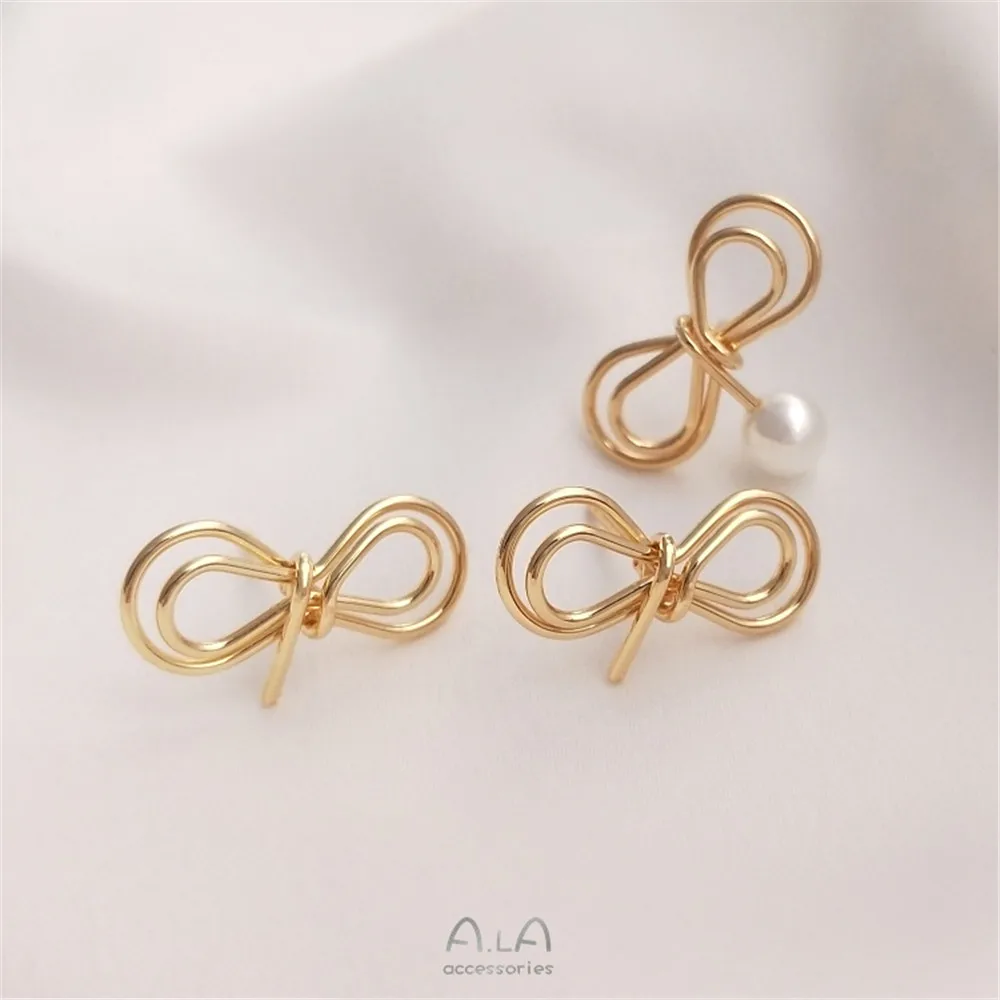 14K Gold Filled Plated Bow tie with half hole bead needle ear stud 925 silver needle diy adhesive pearl earpiece
14K Gold Filled Plated Bow tie with half hole bead needle ear stud 925 silver needle diy adhesive pearl earpiece