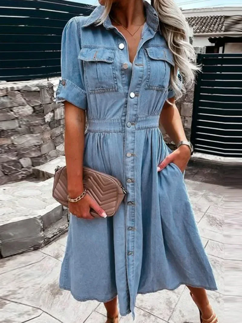 2023 New Lapel Buckle Slim Demin Dress Women Solid Color Half Sleeve Bodycon Dress for Women
2023 New Lapel Buckle Slim Demin Dress Women Solid Color Half Sleeve Bodycon Dress for Women