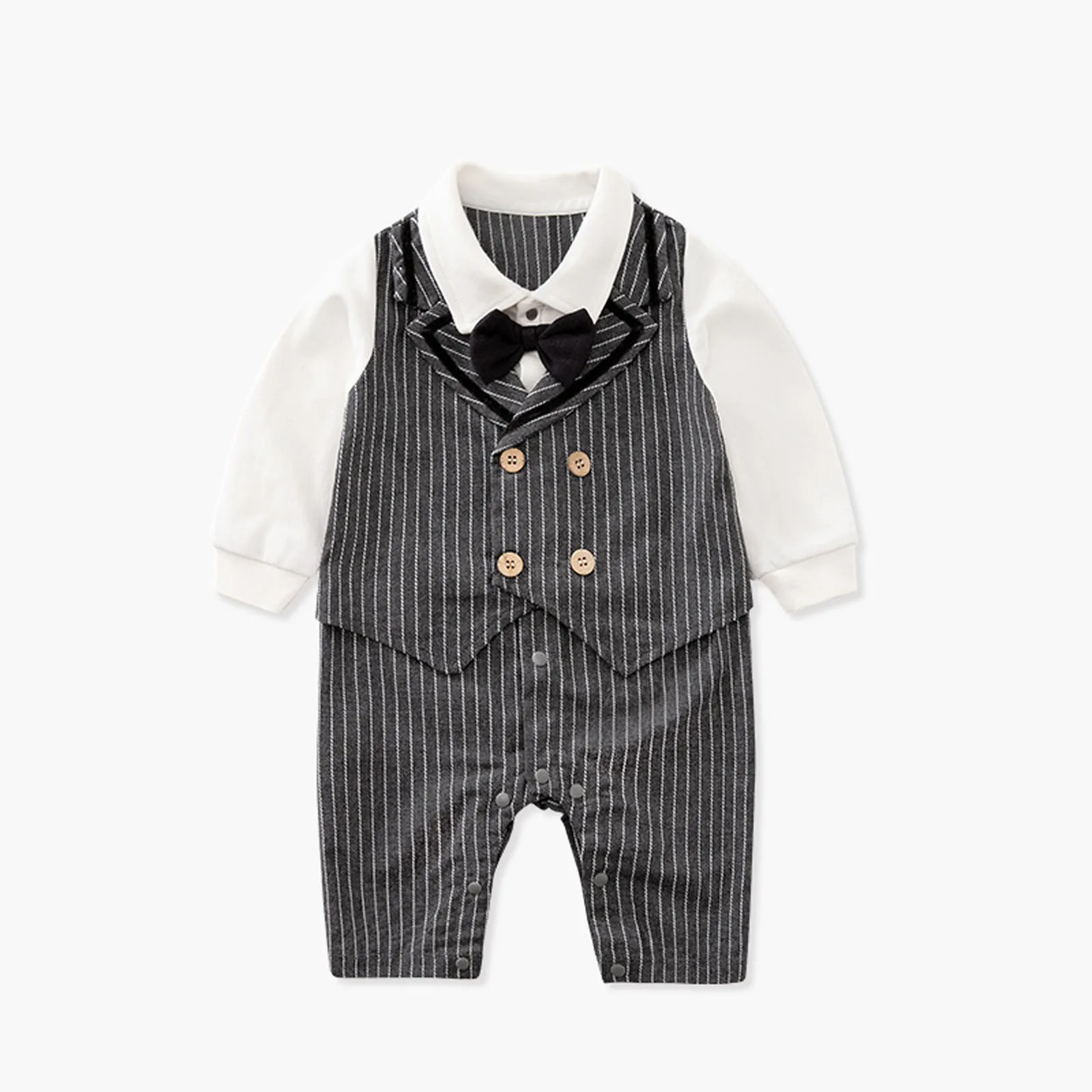 

0-18M Newborn Baby Boys Clothes Autumn Long Sleeve Bow Tie Romper Infant Outfit Gentleman Suit Children's Overalls Boy Clothing