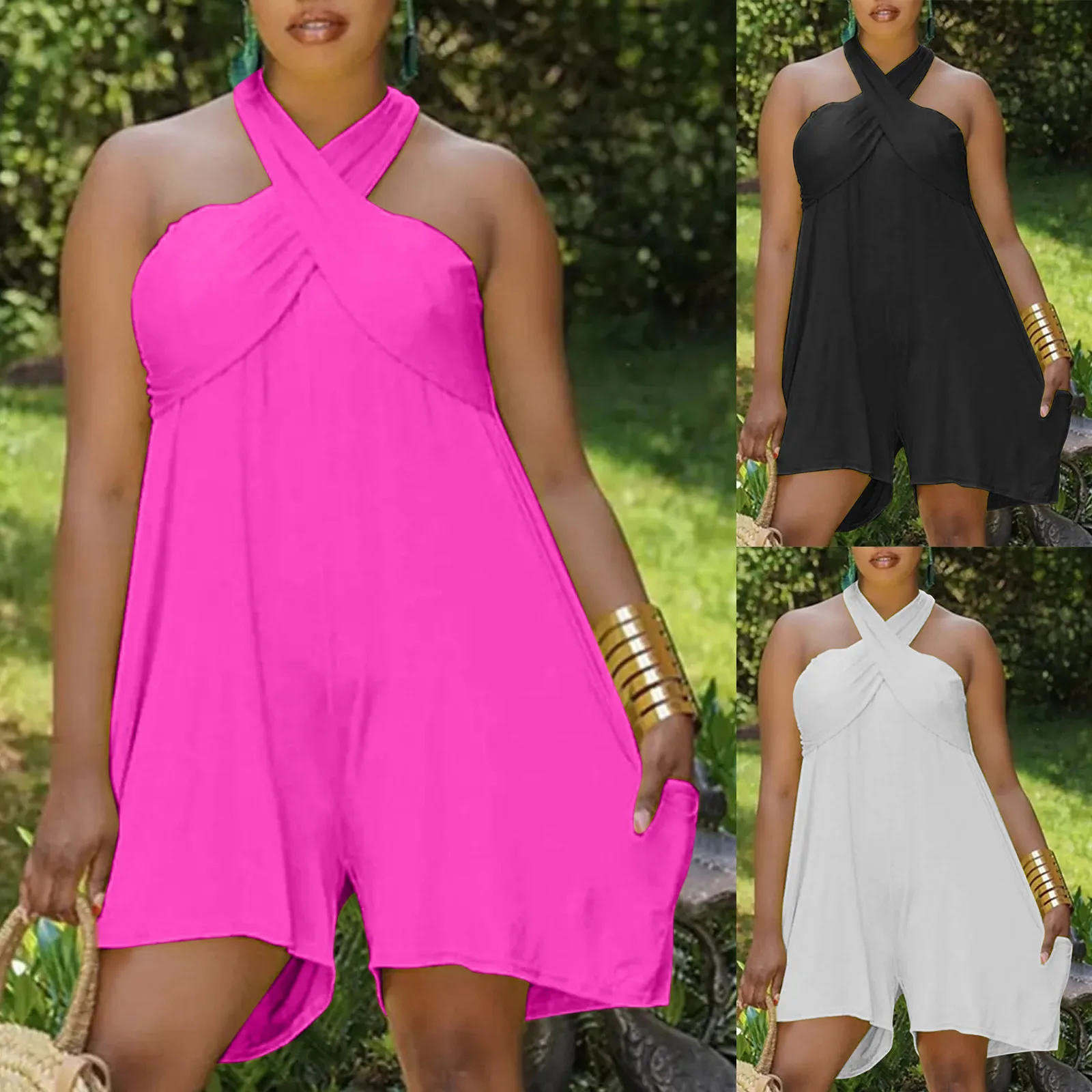 Sexy Bandage Halter Jumpsuit Women Summer Chic Solid Color Sleeveless Loose Elegant Playsuits Overalls For Women Pockets Rompers
Sexy Bandage Halter Jumpsuit Women Summer Chic Solid Color Sleeveless Loose Elegant Playsuits Overalls For Women Pockets Rompers