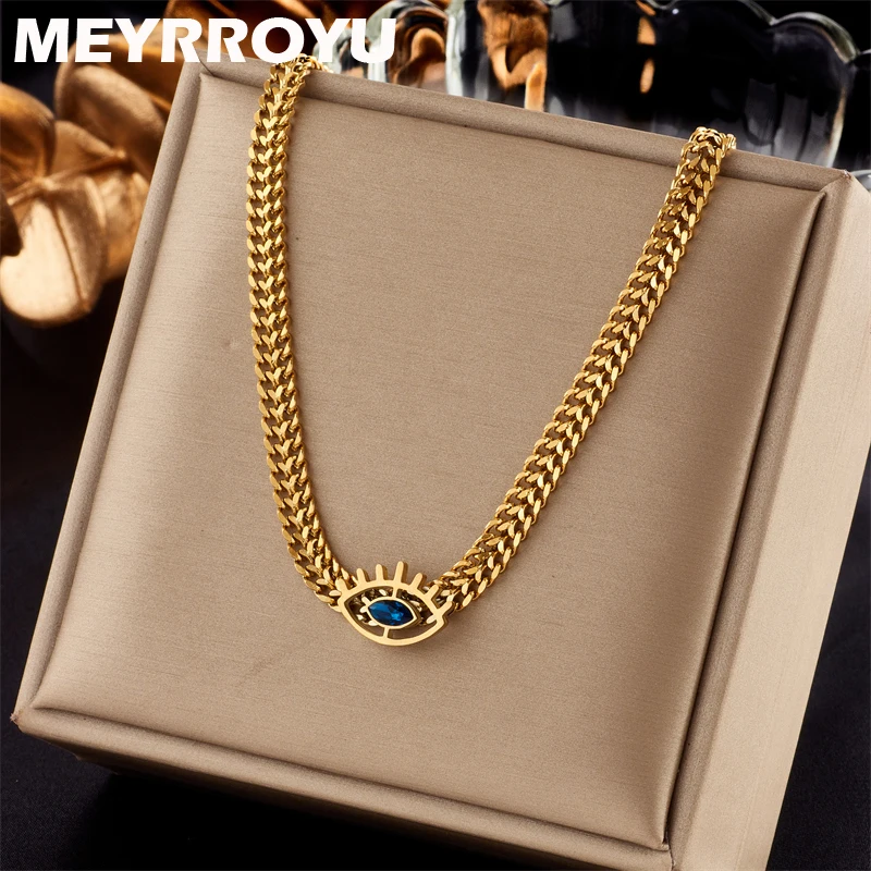 MEYRROYU 316L Stainless Steel New 18k Gold Plated Blue Eyes Cuban Link Choker Statament Necklace For Women Men Party Gift Bijoux
MEYRROYU 316L Stainless Steel New 18k Gold Plated Blue Eyes Cuban Link Choker Statament Necklace For Women Men Party Gift Bijoux