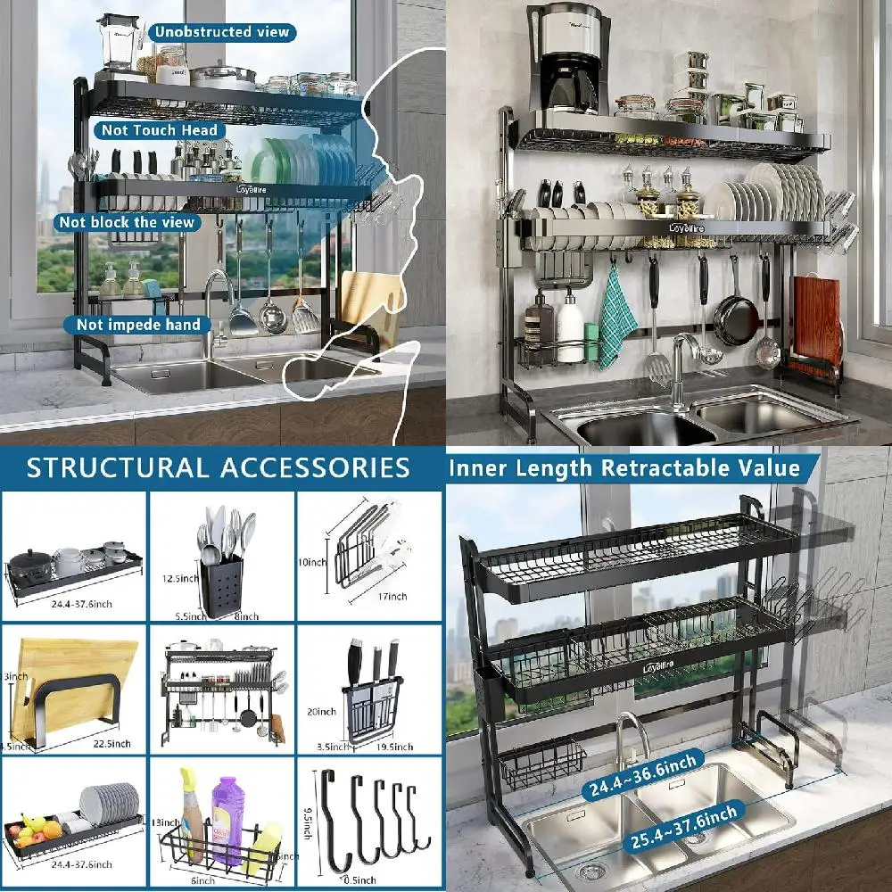 Tier Full Stainless Steel Over Sinks Dry Rack , Adjustable Over Sinks Shelf , Over Sinks Dish Drying Rack ,Black & Silver
Tier Full Stainless Steel Over Sinks Dry Rack , Adjustable Over Sinks Shelf , Over Sinks Dish Drying Rack ,Black & Silver