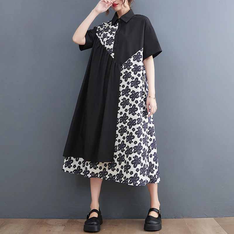 Women Patchwork Flower Printing Plus Size Loose Fit Pregnancy Dress Short Sleeve Korean Dress
Women Patchwork Flower Printing Plus Size Loose Fit Pregnancy Dress Short Sleeve Korean Dress