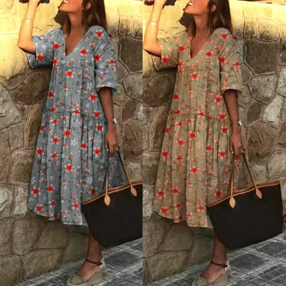 Midi Dress Dress Women Boho V Neck Half Sleeve Floral Print Large Hem Beach Party Midi Dress
Midi Dress Dress Women Boho V Neck Half Sleeve Floral Print Large Hem Beach Party Midi Dress