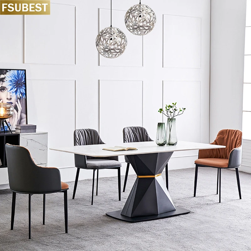 FSUBEST Ltalian Rock Slab Dining Table 4 Chairs Set Metal Carbon Steel Frame Faux Marble Tables Dinner Chair Moveis Para Cozinha 
FSUBEST Ltalian Rock Slab Dining Table 4 Chairs Set Metal Carbon Steel Frame Faux Marble Tables Dinner Chair Moveis Para Cozinha