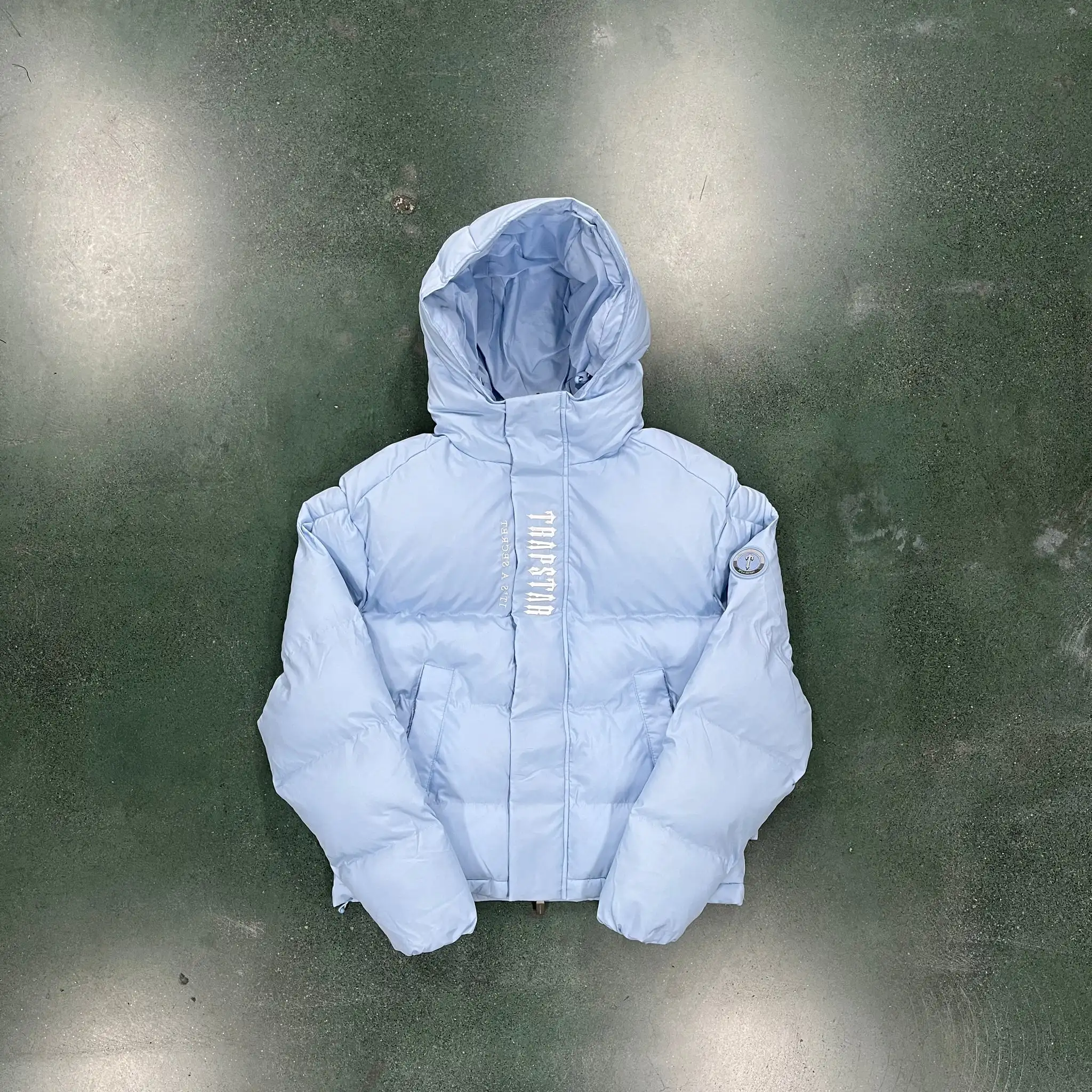 

Trapstar London Decoded Hooded Puffer 2.0 - Ice Blue Jacket Men Top Quality Embroidered Thermal Hoodie Men Winter Coat Tops