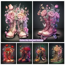 Fantasy Rose Flower Boots 5d Diamond Painting Kits Full Square Drills Cross Stitch Cowboy Boot Wall Art Mosaic Home Decor