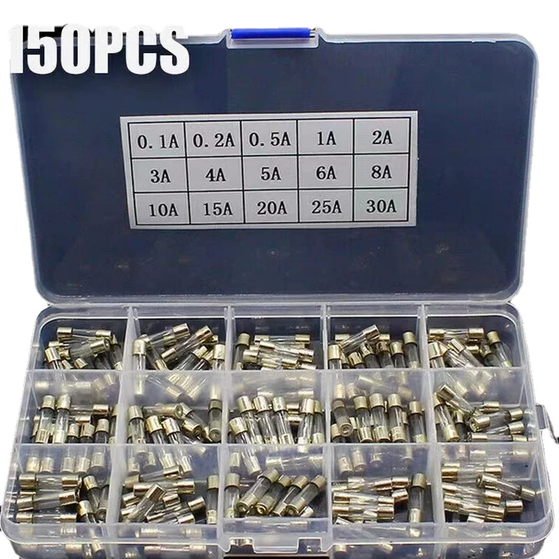 

15Kinds 150pcs 5*20 Fast-blow Glass Tube Fuses Car Glass Tube Fuses Assorted Kit 5X20 with Box fusiveis 0.1A-30A Household Fuses