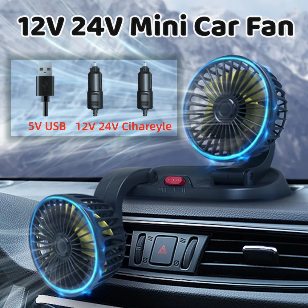 360° Adjustable Car Cooling Dual Head Cooler Fan Universal 5V USB 12V 24V Cigarette Lighter Automotive Electric Fan Accessiores
360° Adjustable Car Cooling Dual Head Cooler Fan Universal 5V USB 12V 24V Cigarette Lighter Automotive Electric Fan Accessiores