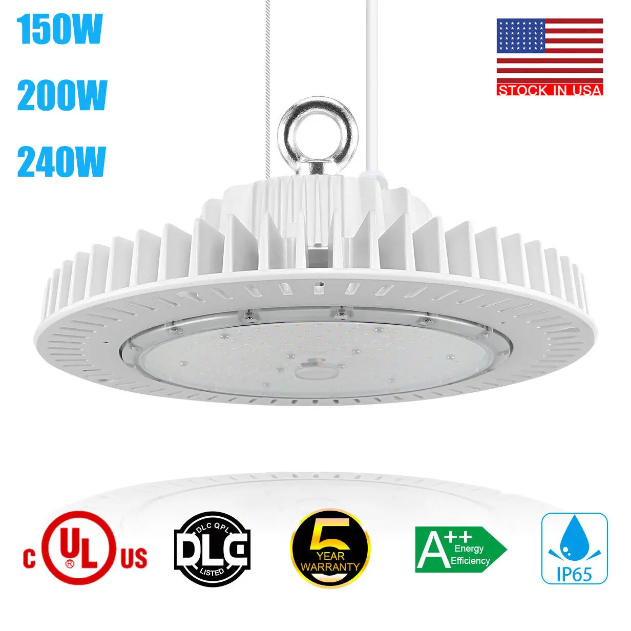 

150W 200W 240W High Bay LED Light AC100-277V UFO Lighting 0-10V Dimmable 5000K Daylight IP65 UL Listed for Warehouse Factory Gym