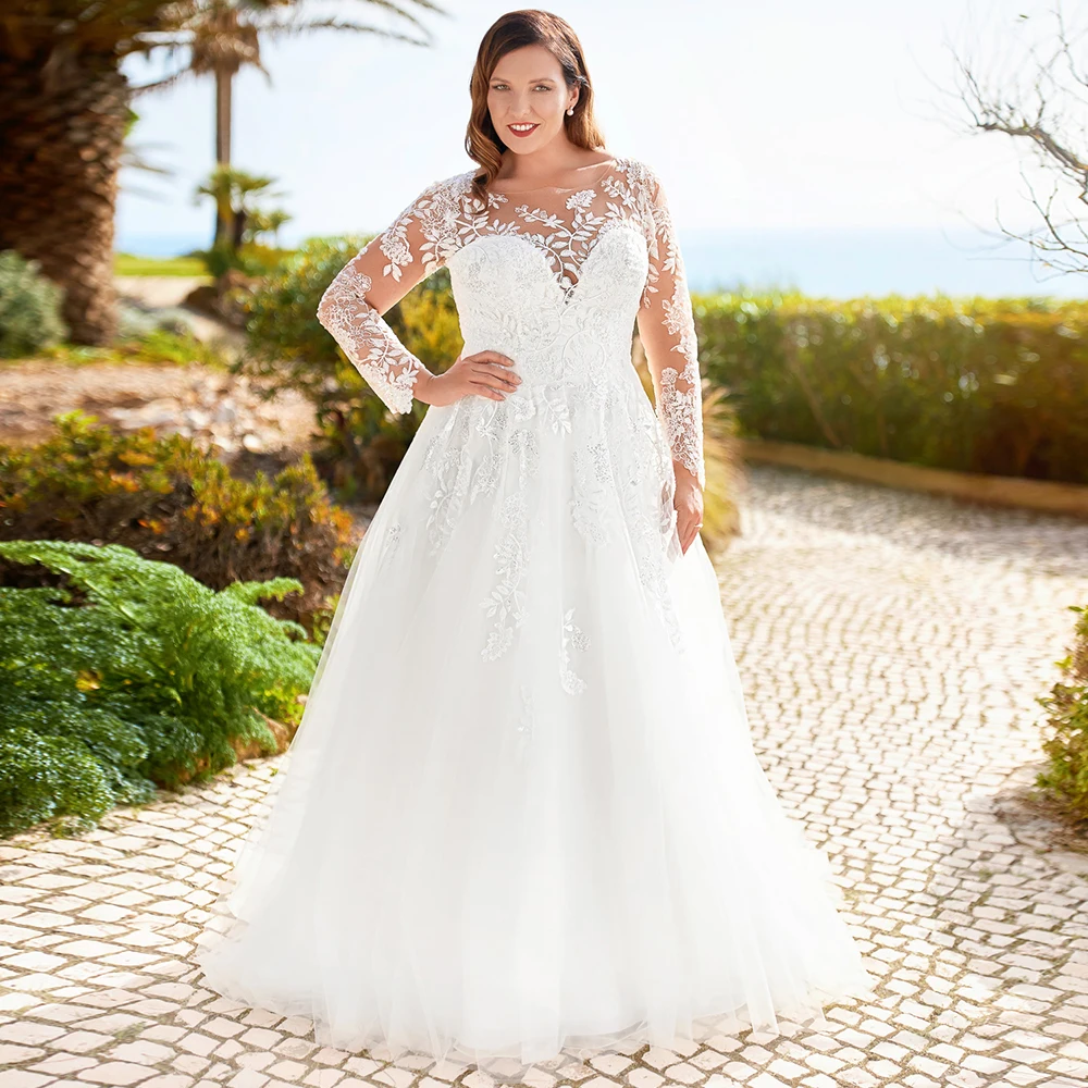 White Wedding Dresses Plus Size Sweep Train Full Sleeve Bridal Gowns for Big Women O Neck Lace Applique فستان حفلات الزفاف
White Wedding Dresses Plus Size Sweep Train Full Sleeve Bridal Gowns for Big Women O Neck Lace Applique فستان حفلات الزفاف