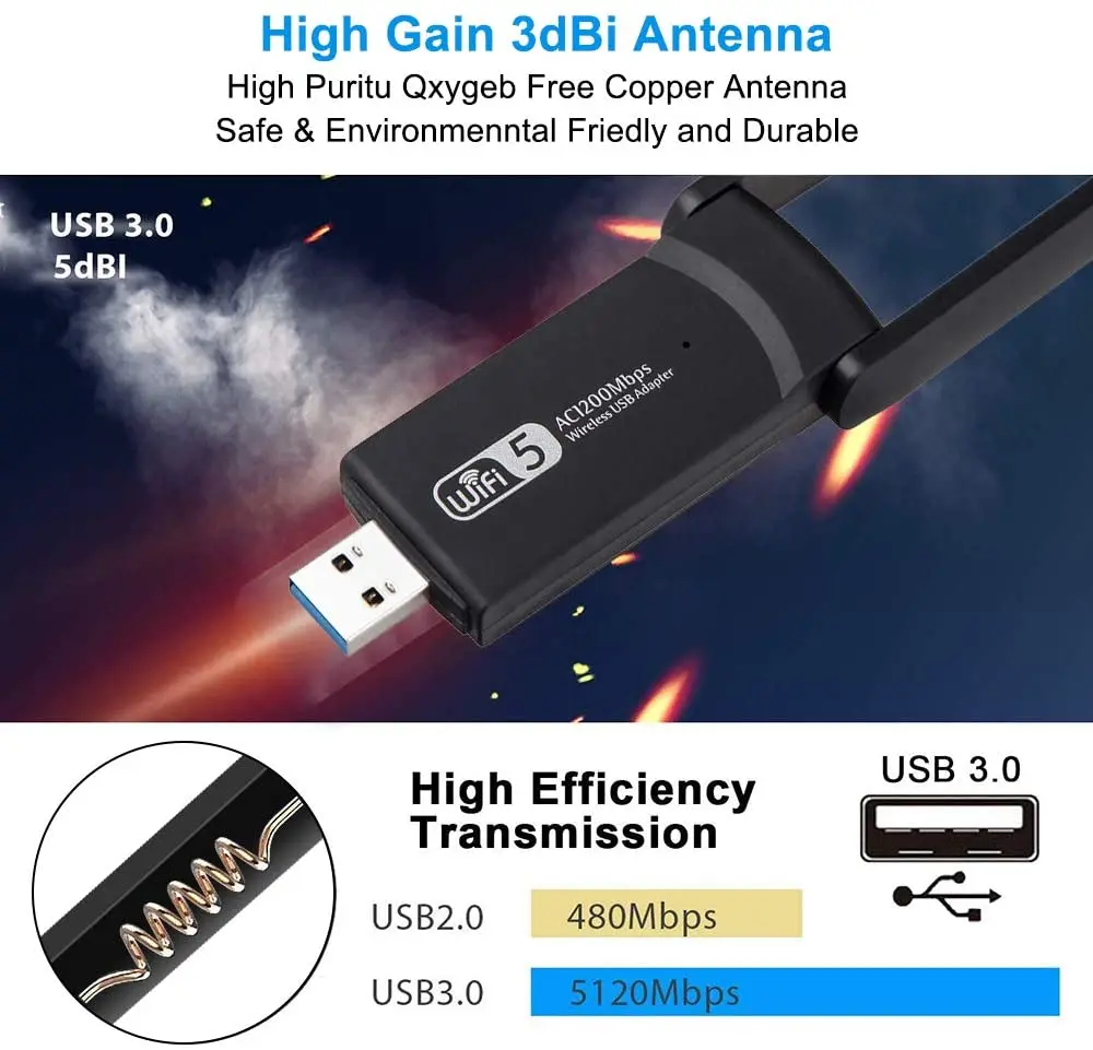 USB Wi-Fi адаптер 1200 Мбит/с 5 8 ГГц 2 4 | Компьютеры и офис