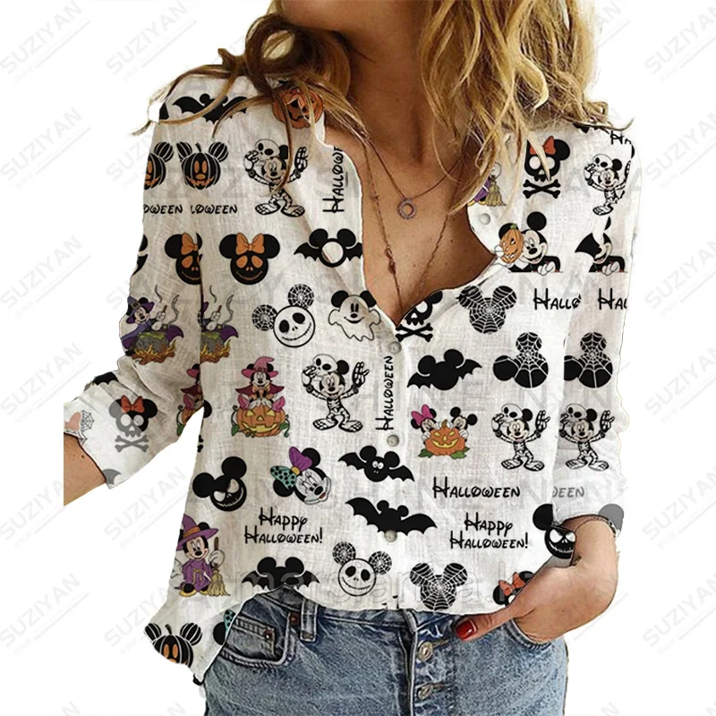Женская свободная рубашка с длинным рукавом, модные повседневные топы с длинным рукавом, рубашка с изображением Диснея Микки и Минни, новинка 2022 
Женская свободная рубашка с длинным рукавом, модные повседневные топы с длинным рукавом, рубашка с изображением Диснея Микки и Минни, новинка 2022