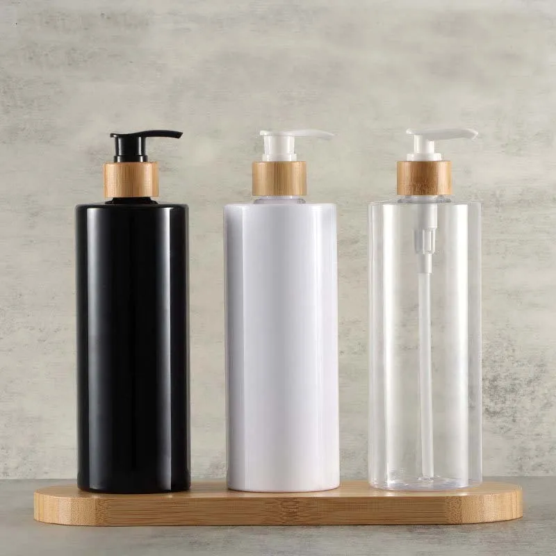 

300/500ML Bamboo Pump Dispenser Bathroom PET Dish Soap Bottle Lotion Refillable Shower Gel Liquid Frosted Container