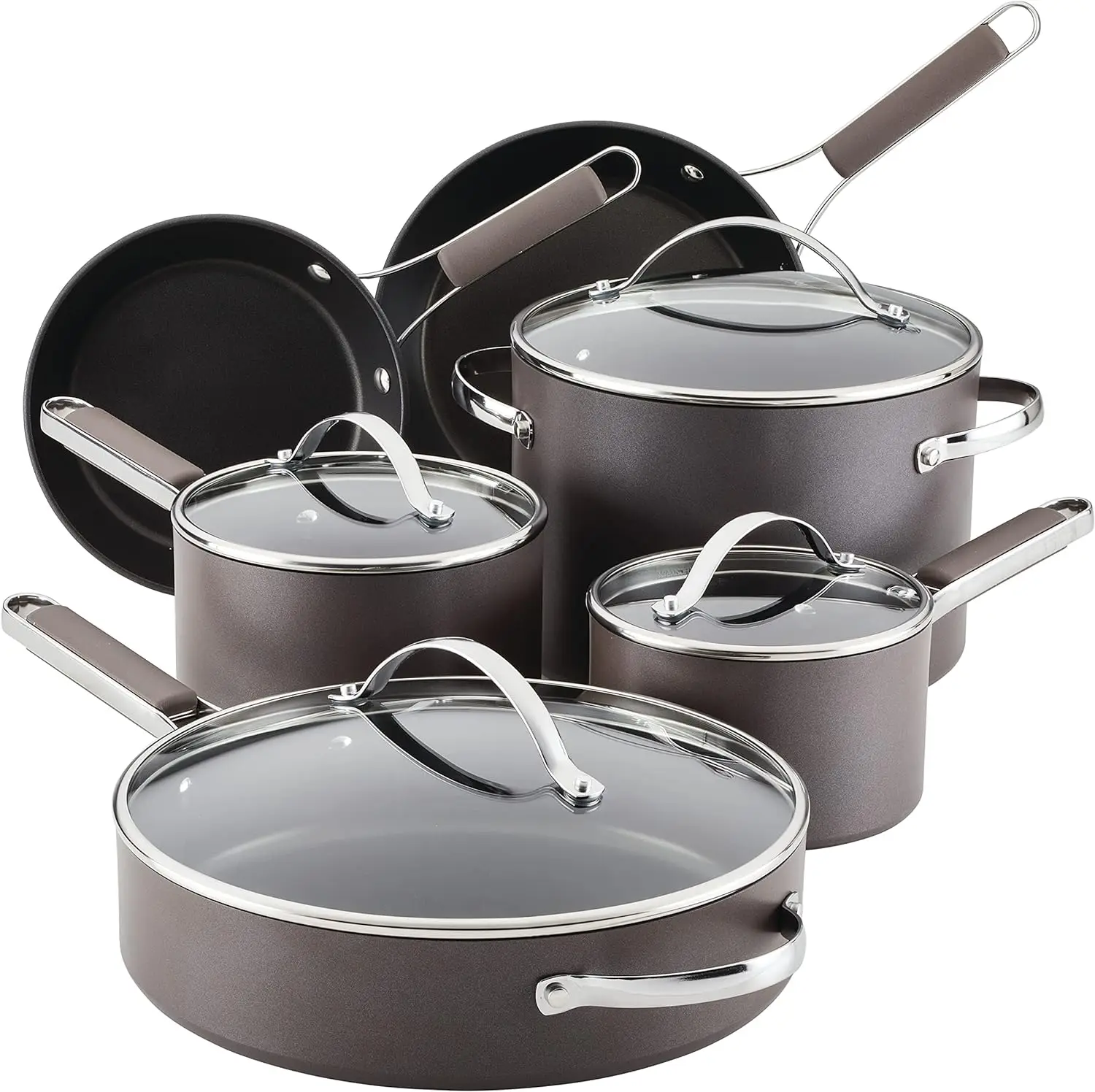 

Hard Anodized Nonstick Cookware Pots and Pans Set, 10 Piece, Charcoal