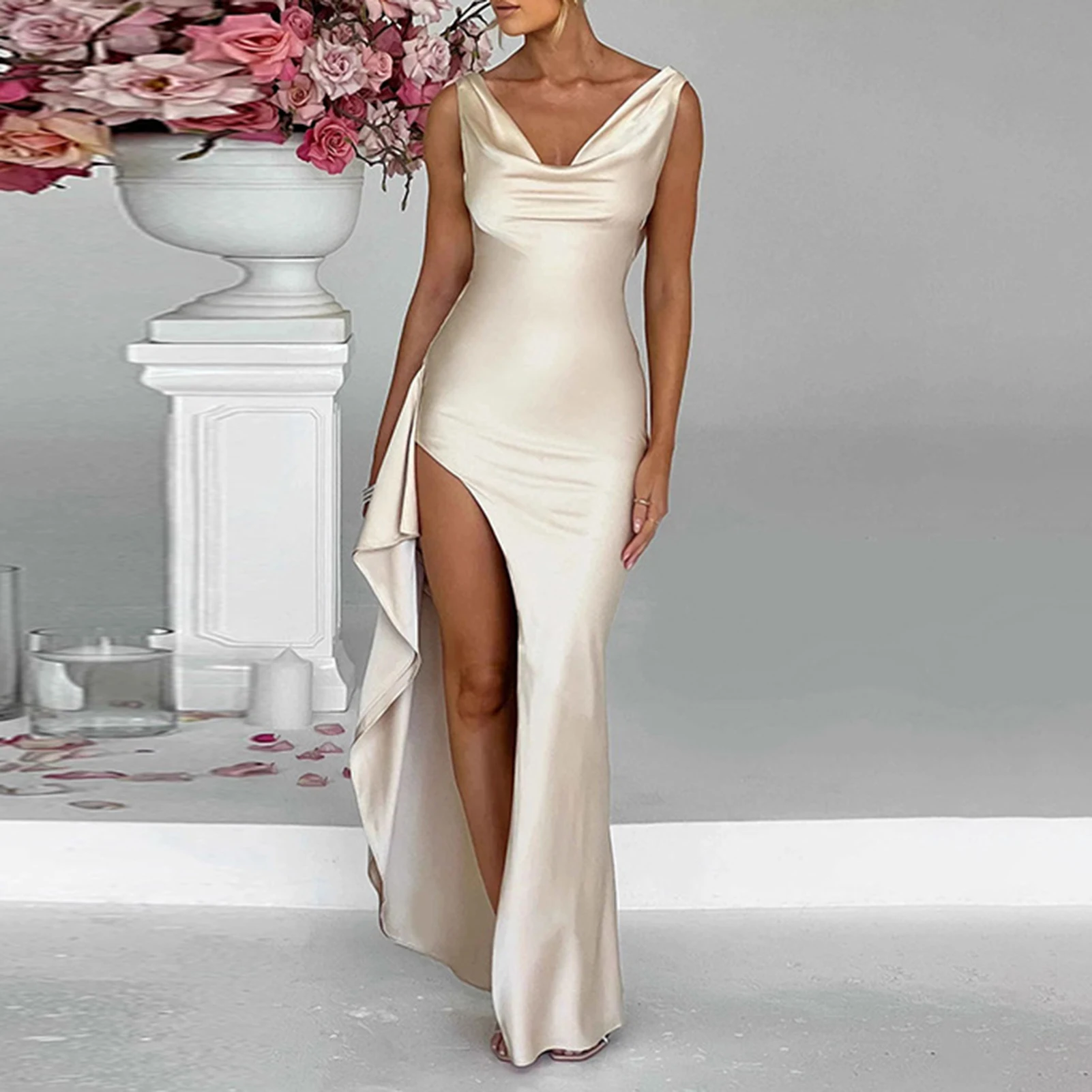 Women Elegant Long Dress Sexy Style Ladies Summer Dress Solid Color Asymmetrical Swinging Collar Side Slit Party Vestidos
Women Elegant Long Dress Sexy Style Ladies Summer Dress Solid Color Asymmetrical Swinging Collar Side Slit Party Vestidos