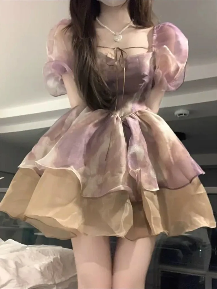 Elegant Tie Dye Princess Mini Dress Women Square Collar Puff Sleeve Slim Fit Sexy Kawaii Birthday Party One Piece Vestidos
Elegant Tie Dye Princess Mini Dress Women Square Collar Puff Sleeve Slim Fit Sexy Kawaii Birthday Party One Piece Vestidos