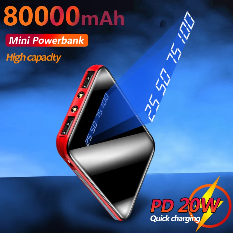 80000mAh Mini Ultra-thin Portable Power Bank Charger Digital Display 2USB Port Fast Charging External Battery For Xiaomi Samsung
80000mAh Mini Ultra-thin Portable Power Bank Charger Digital Display 2USB Port Fast Charging External Battery For Xiaomi Samsung