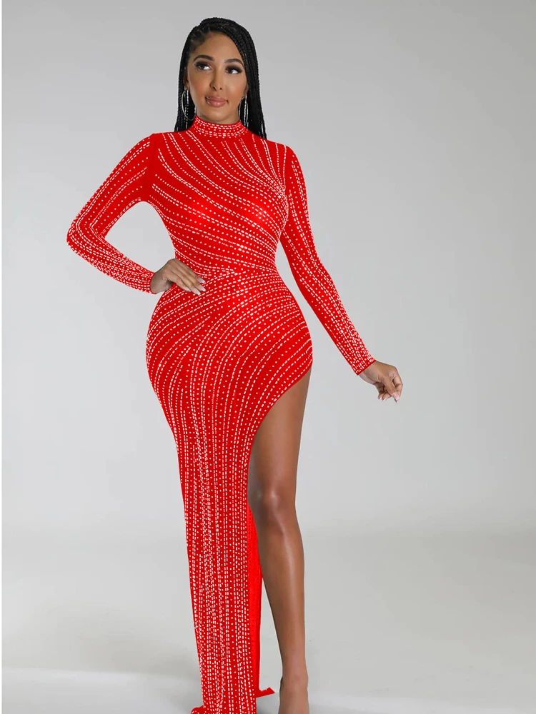 Женское Сетчатое платье с длинным рукавом, длинное асимметричное платье с высокой талией и отделкой стразами, весна-осень 2022 
Женское Сетчатое платье с длинным рукавом, длинное асимметричное платье с высокой талией и отделкой стразами, весна-осень 2022