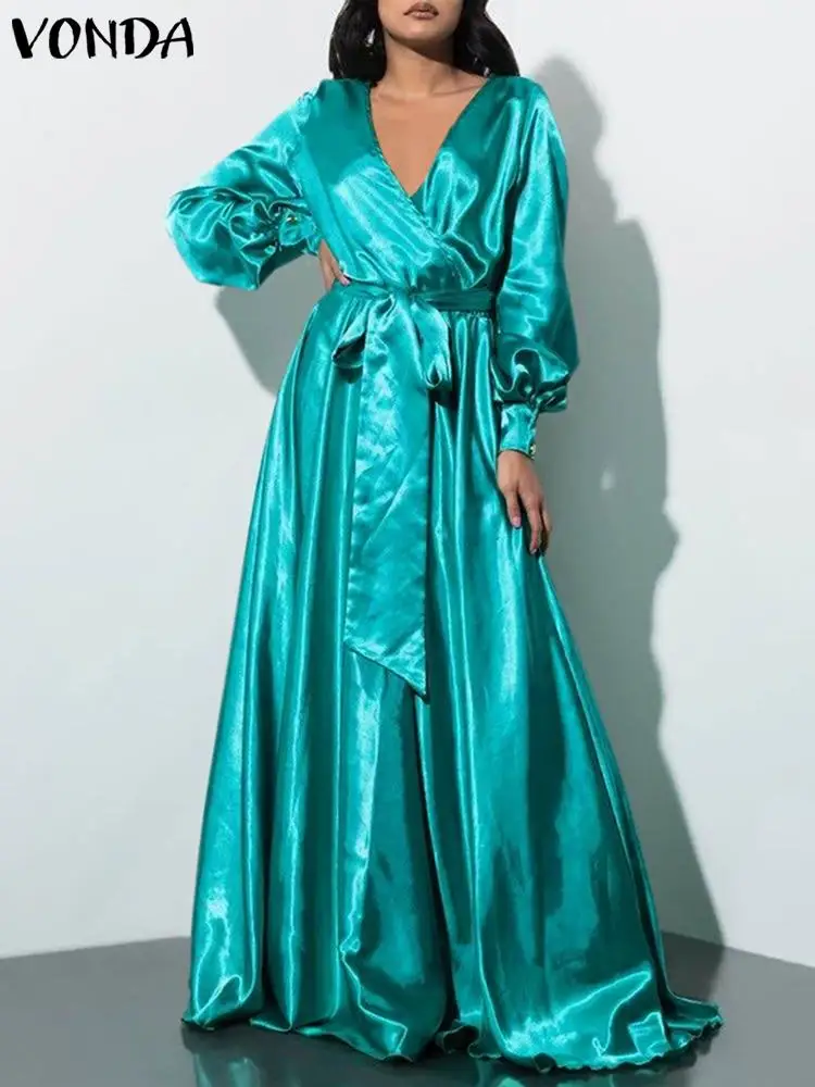 Summer Fashion Maxi Sundress 2022 VONDA Women Bohemian Party Long Dress Sexy V Neck Female Solid Casual A-Line Satin Robe Femme
Summer Fashion Maxi Sundress 2022 VONDA Women Bohemian Party Long Dress Sexy V Neck Female Solid Casual A-Line Satin Robe Femme