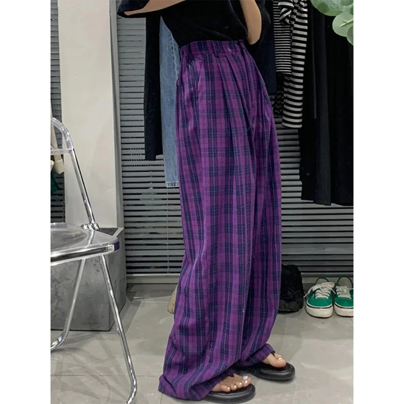 Vintage Plaid Wide Leg Pants Women High Waist Straight Casual Trousers Harajuku Korean Fashion Loose All Match Full Length 
Vintage Plaid Wide Leg Pants Women High Waist Straight Casual Trousers Harajuku Korean Fashion Loose All Match Full Length