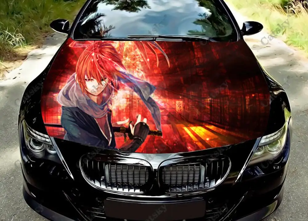 

Виниловая наклейка на капот автомобиля с аниме «Rurouni Kenshin», декоративная пленка, наклейки на крышку двигателя, наклейка, боковая крышка автомобиля, наклейка, пленка