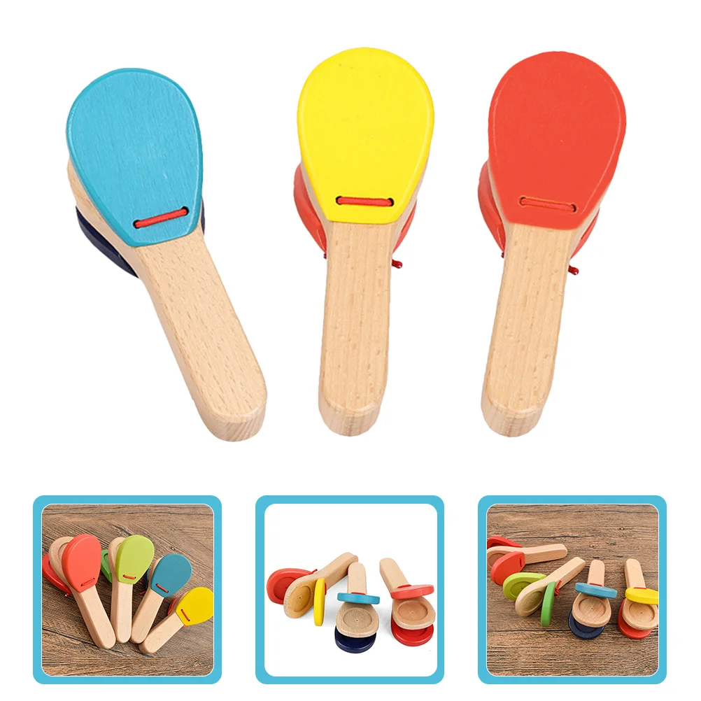 

3 Pcs Baby Handle Castanet Kids Castanets Toys Toddlers Percussion Wood Instruments Child Wooden Musical