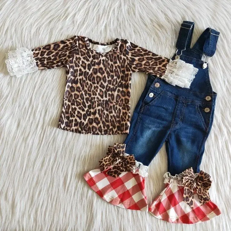 Wholesale Baby Girl Fall Denim Plaid Overalls Leopard Shirt Bell Bottom Kid Children Toddler Flared Button Pants Jeans Outfit
Wholesale Baby Girl Fall Denim Plaid Overalls Leopard Shirt Bell Bottom Kid Children Toddler Flared Button Pants Jeans Outfit