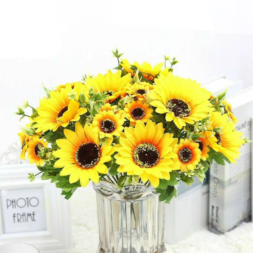 

Durable Artificial Sunflower Fake Flower 7 Heads Bouquet Christmas Garden Wedding Party Decor Home Decorations