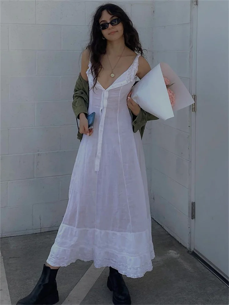 hirigin White Lace Ruffles A-Line Long Dress E-girl Grunge Women Sleeveless Deep V-Neck Buttons Dress Streetwear Y2K Vestidos
hirigin White Lace Ruffles A-Line Long Dress E-girl Grunge Women Sleeveless Deep V-Neck Buttons Dress Streetwear Y2K Vestidos