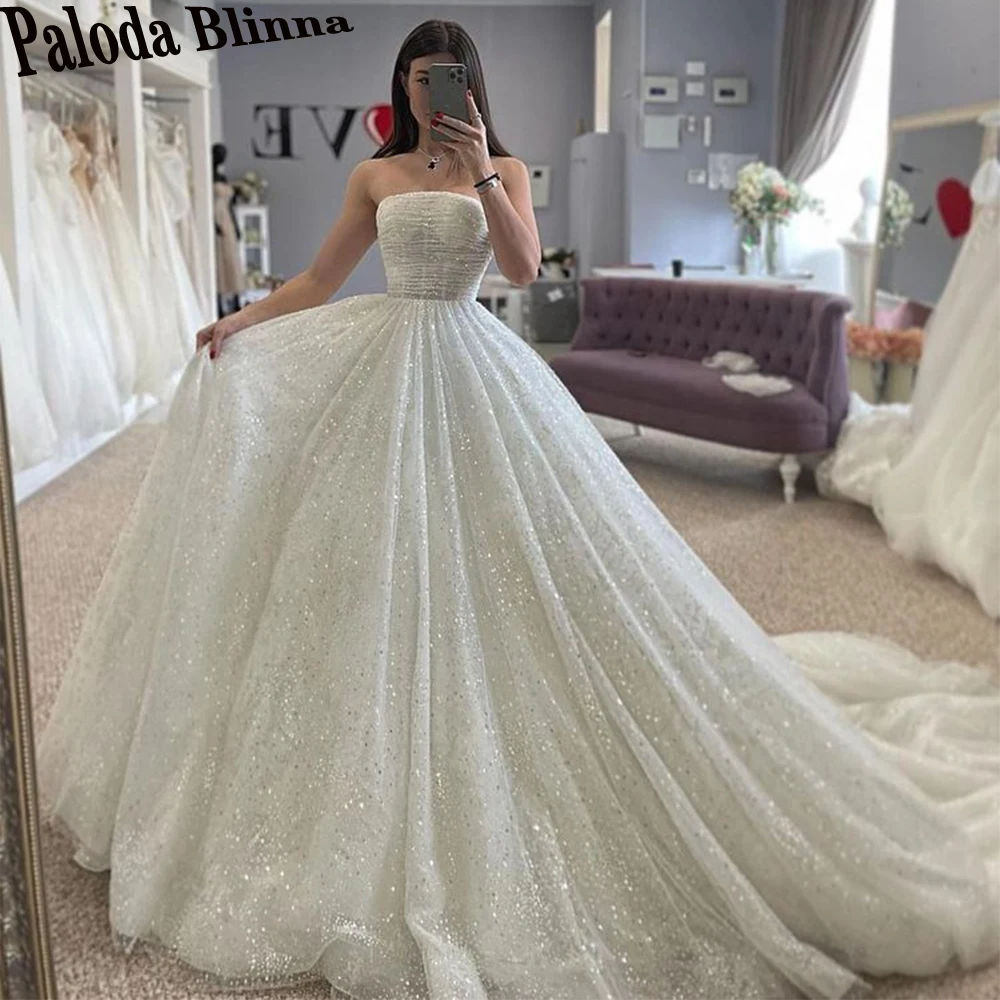 Paloda Sparkly Pleat Strapless Wedding Gown For Bride A-LINE Sweep Train Tulle Sleeveless Lacing Up Vestidos De Novia Brautmode
Paloda Sparkly Pleat Strapless Wedding Gown For Bride A-LINE Sweep Train Tulle Sleeveless Lacing Up Vestidos De Novia Brautmode