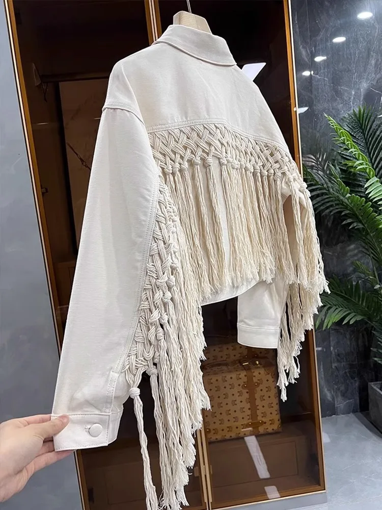 Винтажная осенне-зимняя Свободная верхняя одежда с длинным рукавом Повседневные однотонные короткие куртки Бохо джинсовая куртка с бахромой и кисточками Женское пальто
Винтажная осенне-зимняя Свободная верхняя одежда с длинным рукавом Повседневные однотонные короткие куртки Бохо джинсовая куртка с бахромой и кисточками Женское пальто