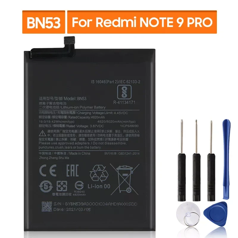 2023New Replacement Battery BN53 For Xiaomi Redmi Note 9 Pro Rechargeable Phone Battery 5020mAh 
2023New Replacement Battery BN53 For Xiaomi Redmi Note 9 Pro Rechargeable Phone Battery 5020mAh