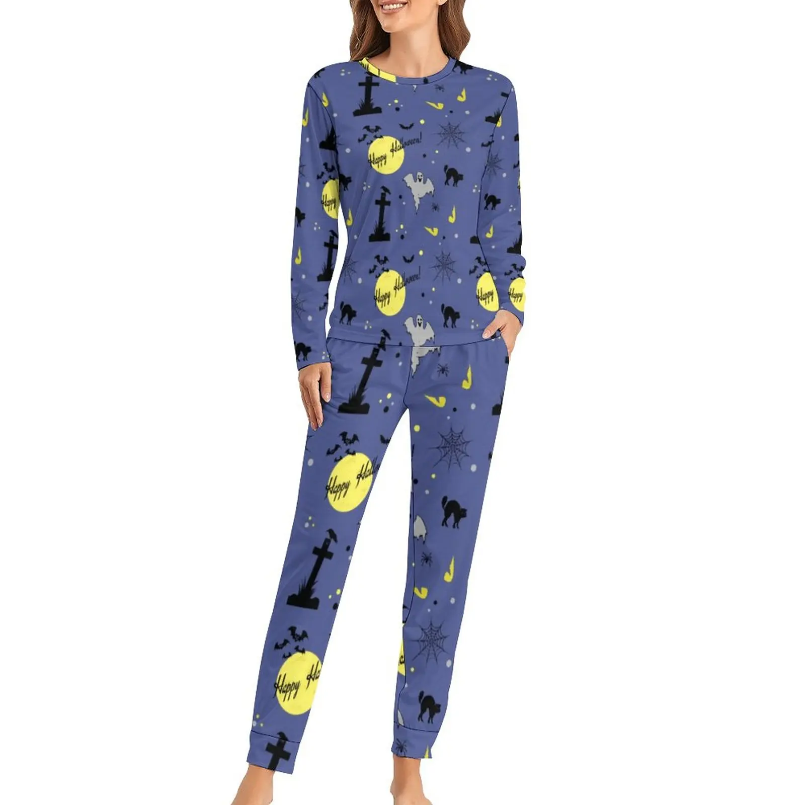 Пижама с черными летучими мышами на Хэллоуин, домашний костюм из двух частей для спальни, Женская Милая Ночная сорочка большого размера с длинным рукавом
Пижама с черными летучими мышами на Хэллоуин, домашний костюм из двух частей для спальни, Женская Милая Ночная сорочка большого размера с длинным рукавом
