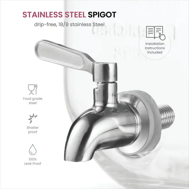 Gallon Glass Beverage Dispenser with 18/8 Stainless Steel Spigot - 100%Leak - Wide Mouth Easy Filling - Drink Dispenser Beverag
Gallon Glass Beverage Dispenser with 18/8 Stainless Steel Spigot - 100%Leak - Wide Mouth Easy Filling - Drink Dispenser Beverag