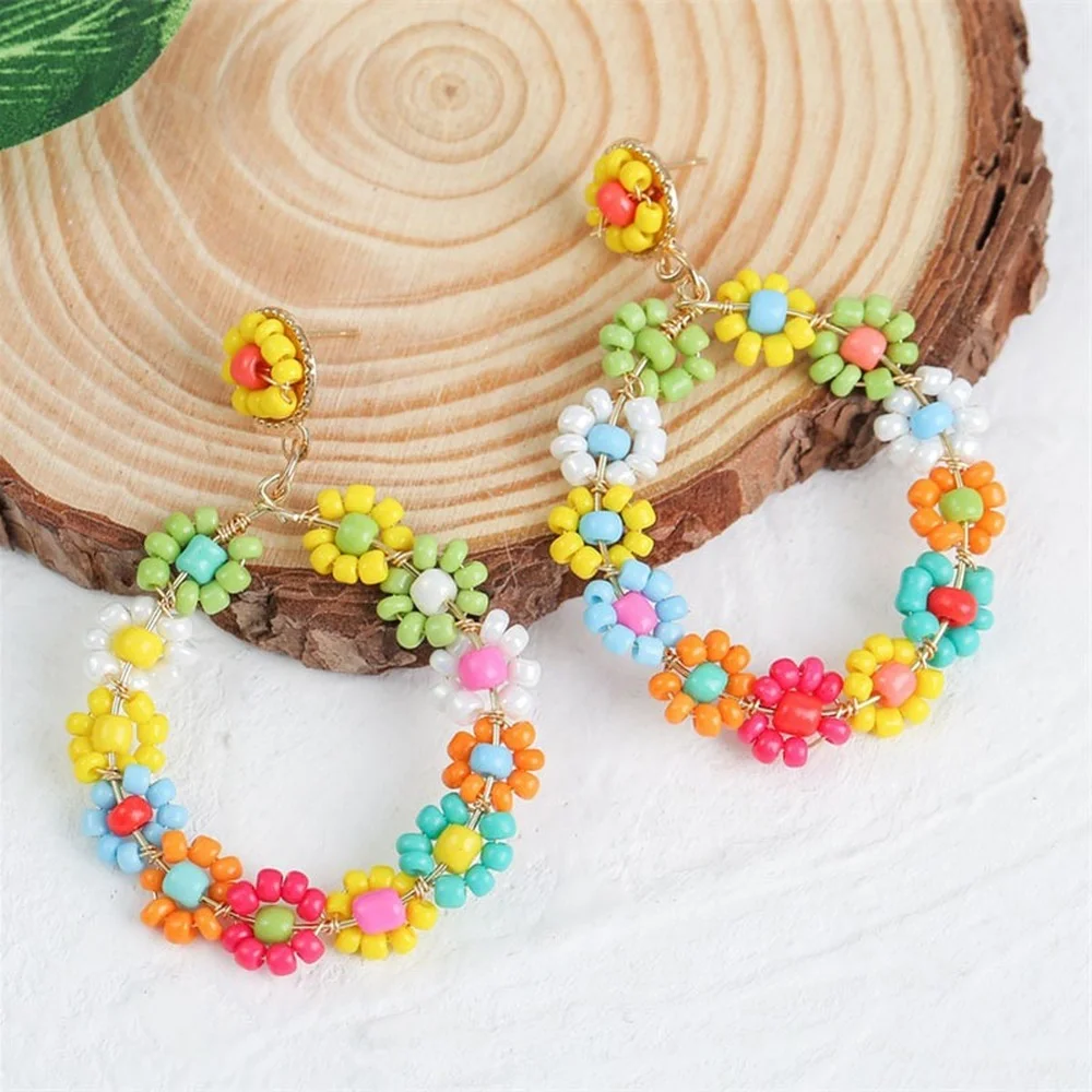 Bohemian Geometric Round Handmade Flower Rice Bead Earrings for Women Creative Personality Woven Earrings Beach Holiday Jewelry
Bohemian Geometric Round Handmade Flower Rice Bead Earrings for Women Creative Personality Woven Earrings Beach Holiday Jewelry