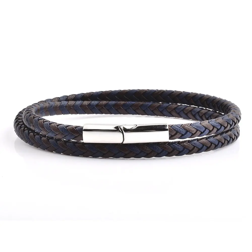Blue and Brown Braided Leather Wrap Bracelet (13.4mm Wide) 
Blue and Brown Braided Leather Wrap Bracelet (13.4mm Wide)