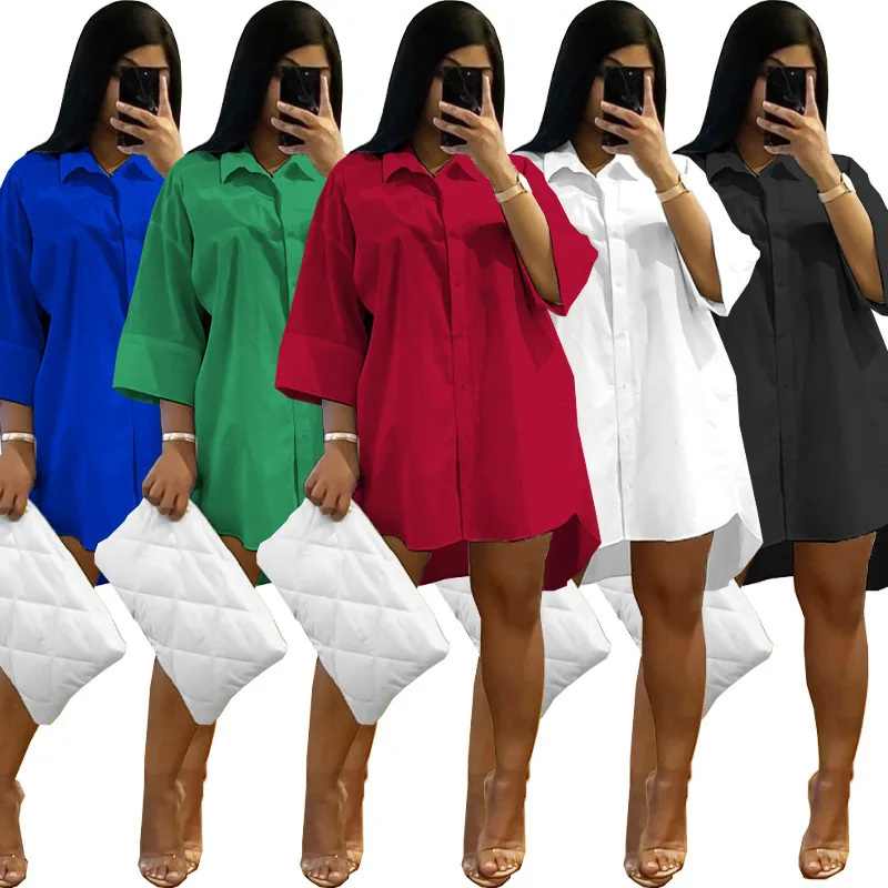 2022 New Women's Solid Color Loose Dress Summer Casual Fashion Three-quarter Sleeve Short Dress
2022 New Women's Solid Color Loose Dress Summer Casual Fashion Three-quarter Sleeve Short Dress