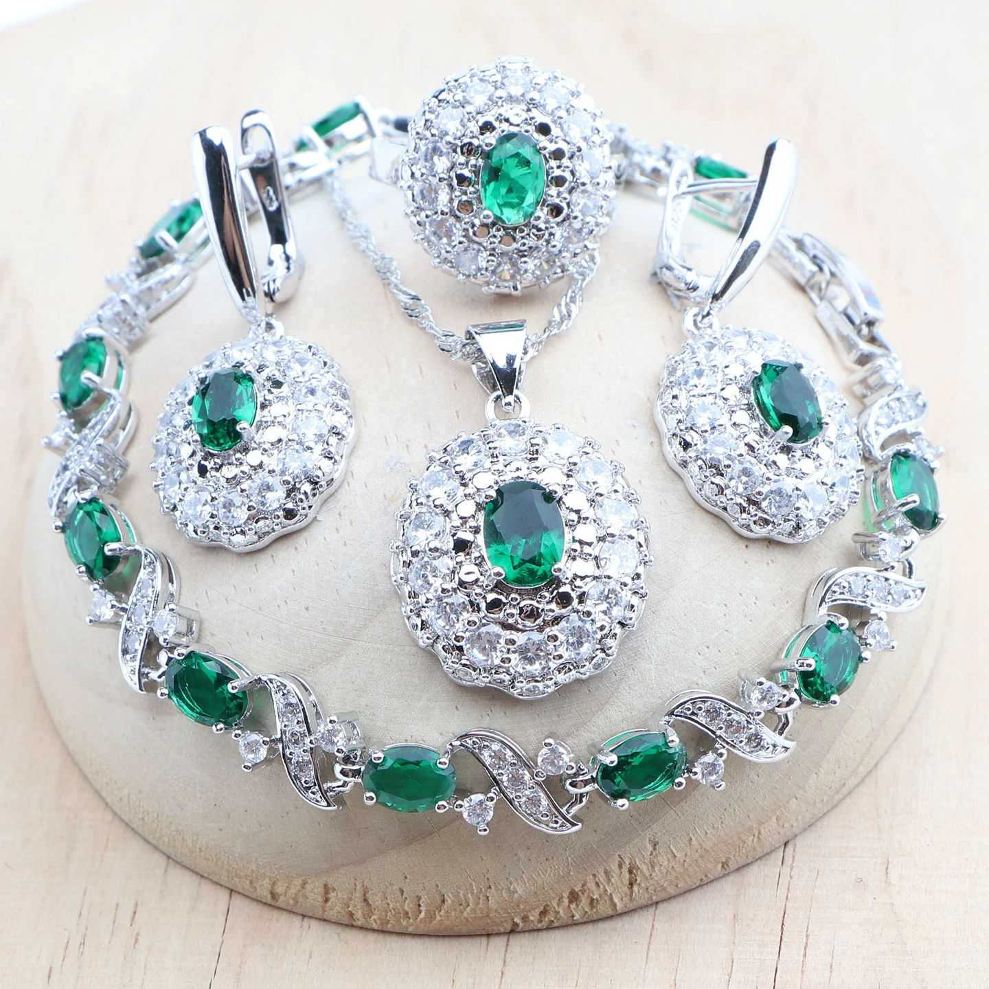 925 Silver Bridal Jewelry Sets For Women Wedding Green Zircon Bracelets Earrings Rings Pendant Necklace
925 Silver Bridal Jewelry Sets For Women Wedding Green Zircon Bracelets Earrings Rings Pendant Necklace