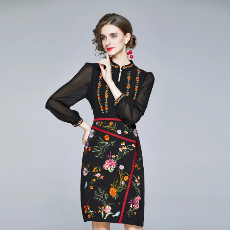 2022 New Fall Spring Vintage Women Embroidery Floral Black Dress , Woman Clothing Slim Flower Slim Dresses
2022 New Fall Spring Vintage Women Embroidery Floral Black Dress , Woman Clothing Slim Flower Slim Dresses