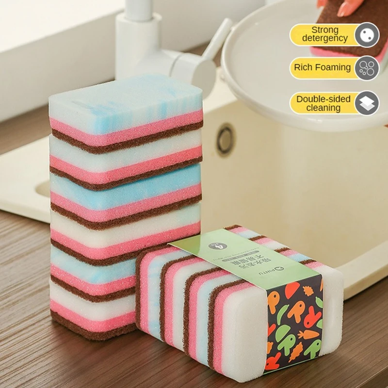 

Wipe Effective Powerful Cleaning Double-sided Sponge Health Dishwashing Three-in-one Kitchen Essentials Sponge Block
