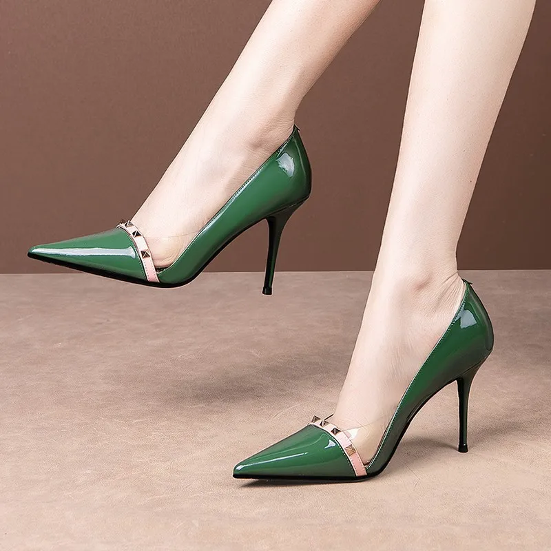 Patent Leather Sexy Heels Shoes Pointed Toe Rivet Super High Heels Green Pumps Women Dress Shoes Stilettos 2022 New Fashion
Patent Leather Sexy Heels Shoes Pointed Toe Rivet Super High Heels Green Pumps Women Dress Shoes Stilettos 2022 New Fashion