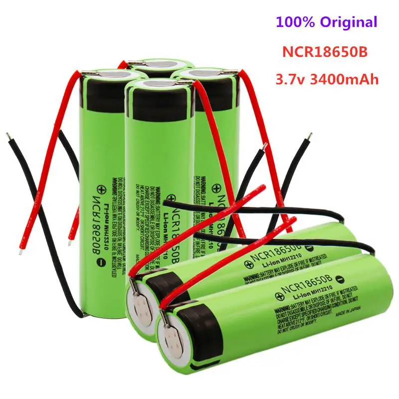 

100% Original 18650 Battery 3400mah 47g 3.7v Lithium Battery NCR18650B 3400mah Suitable for Flashlight Batteries+DIY Wires