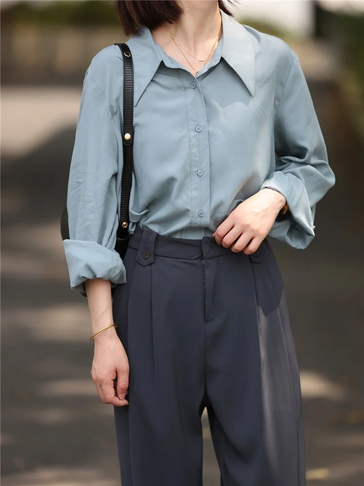Autumn Spring Button Up Shirt Loose Sweet Elegant Solid Color Peaked Lapel Shirts Women Long Sleeve Blouses Girls Tops Vintage
Autumn Spring Button Up Shirt Loose Sweet Elegant Solid Color Peaked Lapel Shirts Women Long Sleeve Blouses Girls Tops Vintage