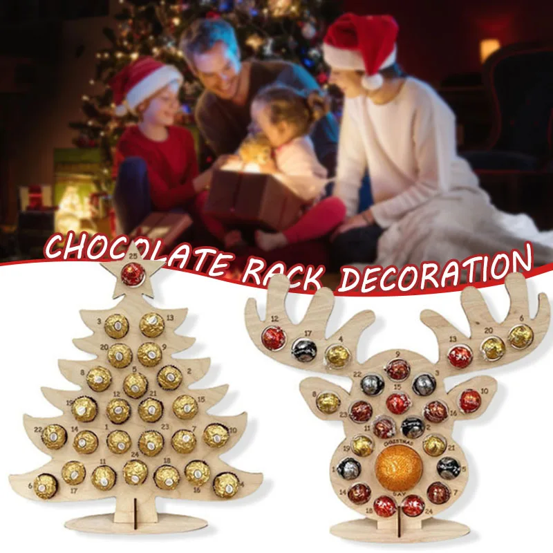 

Wooden Chocolate Candy Stand Christmas Sugar Advent Calendar Xmas Tree/Elk Shaped Chocolate Display Rack Seasonal Decor