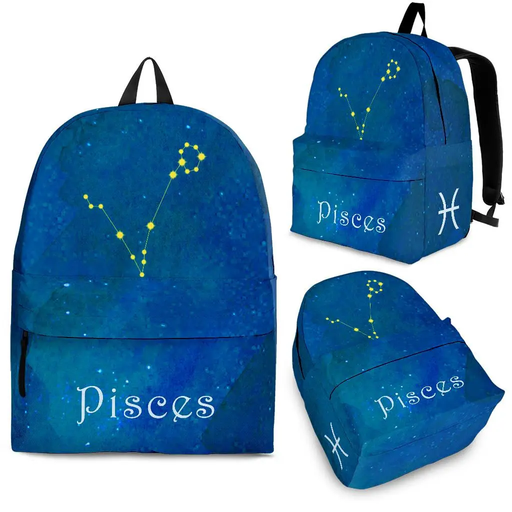 

YIKELUO Galaxy/Starry Sky/Pisces 3D Printing Student Textbook Backpack Leisure Outdoor Travel Bag With Zipper Bule Knapsack