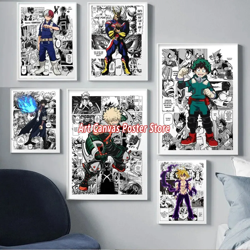 

My Hero Academia Poster Japanese Anime Manga Cartoon Characters Wall Art Canvas Painting Home Boys Room Decor Pictures Cuadros