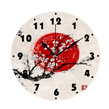 Oriental Japanese Cherry Blossom Ink Painting Wall Clock for Living Room Home Decor Traditional Art Floral Big Wall Watch Silent