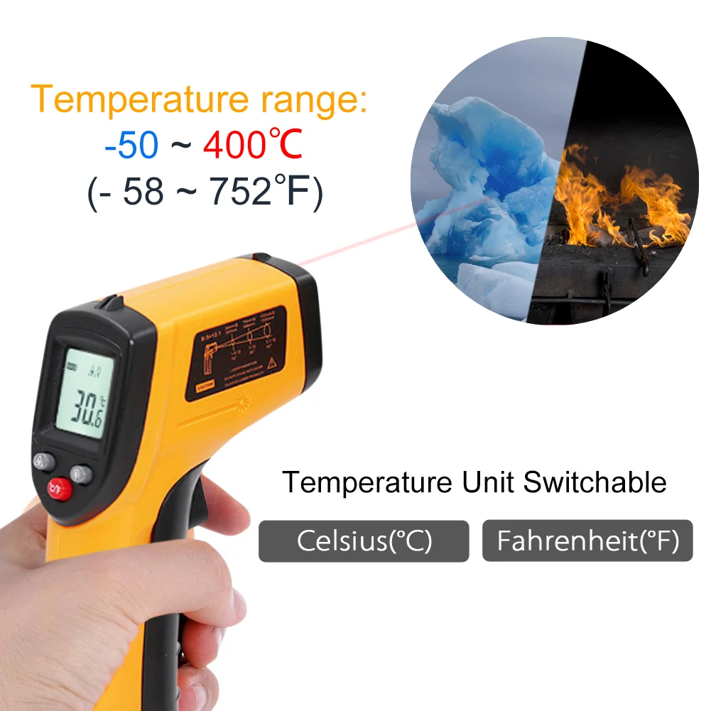 -50 ~ 400 ℃ цифровой Бесконтактный инфракрасный термометр C/F, лазерный пирометр, промышленный инфракрасный пирометр, домашняя печь, температур...
-50 ~ 400 ℃ цифровой Бесконтактный инфракрасный термометр C/F, лазерный пирометр, промышленный инфракрасный пирометр, домашняя печь, температур...