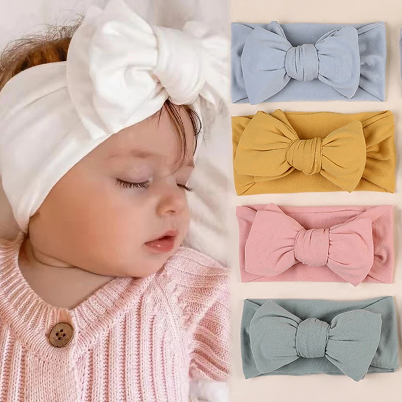 

New Baby Headbands Cute Newborn Turban Tie Elastic Hairbands Topknot Handmade Kid Big Bow Knot Head Wrap Toddler Accessories